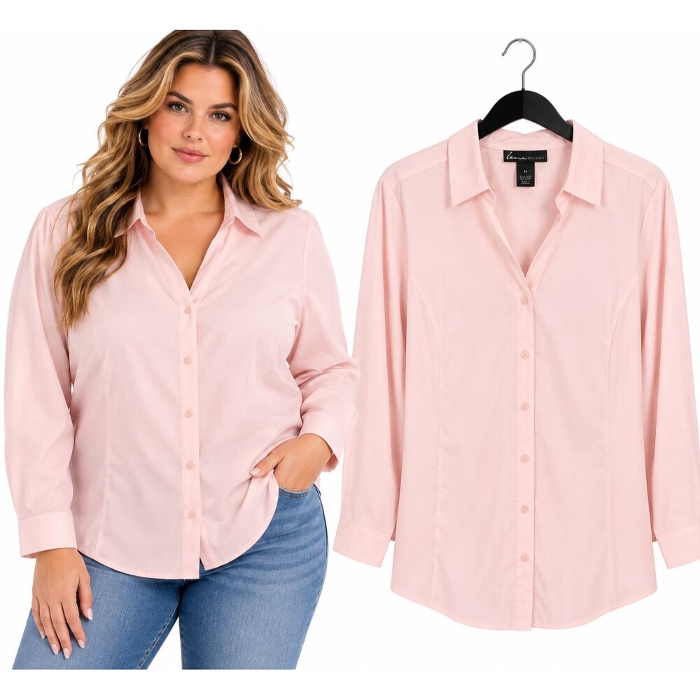 New Lane Bryant Button Down Shirt Long Sleeve Size 28 Pink Textured